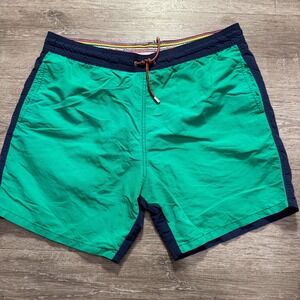 Bugatchi Swim Trunks Mens Large Blue Green Mesh Lined Drawstring Outdoor Beach